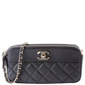Chanel CC Double Zip Clutch With Chain Caviar Black Bag