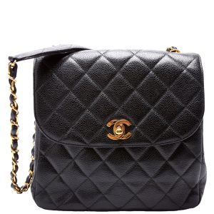 Chanel CC Square Flap Shoulder Quilted Caviar Vintage 4M Black Bag