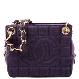 Chanel Chocolate Bar Chain Shoulder Quilted Jersey 7M Purple Bag