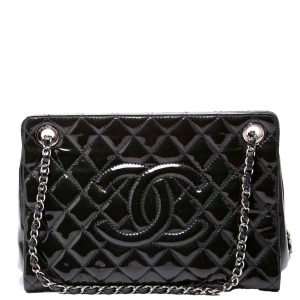 Chanel Petite Timeless CC Tote Quilted Patent 17M Blue Bag