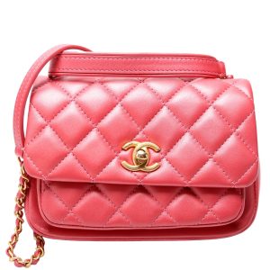 Chanel Quilted Calfskin Top Handle Metallic 29M Red Bag