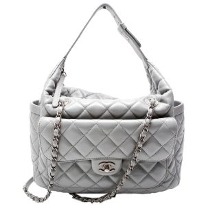 Chanel Front Pocket Flap Hobo Quilted Lambskin 20M Grey Bag
