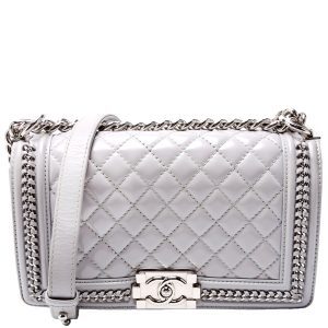 Chanel Boy Flap Medium Chain Around Quilted Lambskin 30M Grey Bag