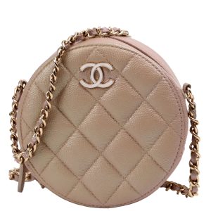 Chanel Round Clutch With Chain Iridescent Caviar 27M Tan Bag