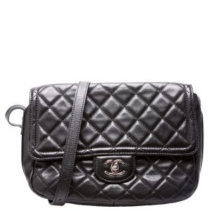 Chanel CC Flap Messenger Quilted Lambskin 24M Black Bag