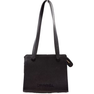 Chanel Logo Vintage Small Tote Black Bag