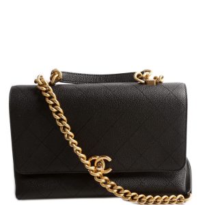 Chanel Quilted Caviar Diamond Top Handle Flap 30M Bag