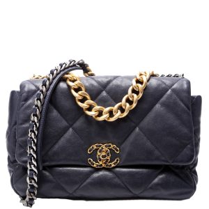 Chanel Quilted Goatskin 19 Large Flap 29M Blue Bag
