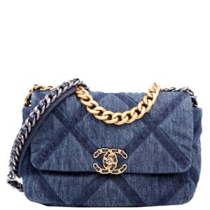 Chanel Quilted Denim 19 Small Blue Bag