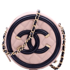 Chanel Filigree Round Crossbody Caviar 26M Nude/Black Bag