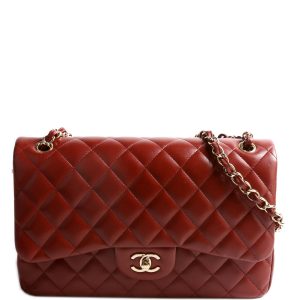 Chanel Classic Flap Jumbo Lambskin 21-24m Burgundy/Gold Bag
