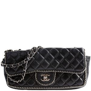 Chanel Chain Around East/West Flap Lambskin 11M Black Bag