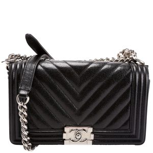 Chanel Boy Flap Medium Chevron Caviar 29M Black Bag