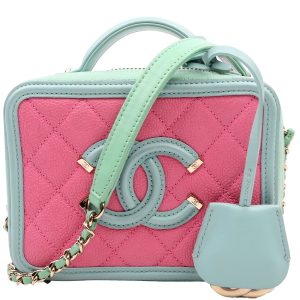 Chanel Mini Filigree Vanity Case 26M Green/Pink Bag