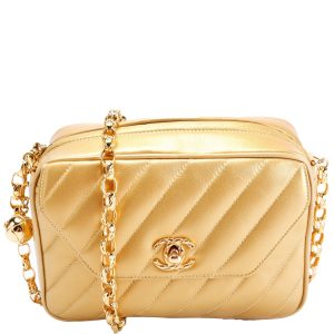 Chanel Camera Small Diagonal Quilted Metallic Lambskin 2M Vintage Gold Bag