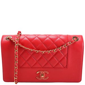 Chanel Mademoiselle Vintage Flap Quilted Shiny Sheepskin Red/Gold Bag