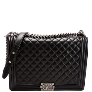Chanel Boy Flap Large Lambskin Black/Silver Bag