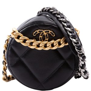 Chanel 19 Round Clutch Goarskin 29M Black Bag