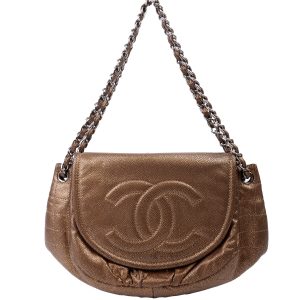 Chanel Half Moon Flap Caviar 12M Gold Bag