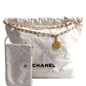 Chanel 22 Quilted Large Hobo White Bag
