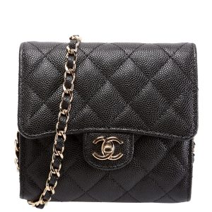 Chanel CC Flap Card Holder On Chain Caviar RFID Black Bag
