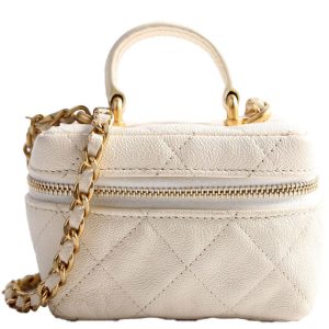 Chanel Mini Top Handle Vanity With Chain Caviar 30M White Bag