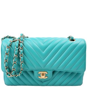 Chanel Classic Flap Medium Chevron Lambskin 23M Teal Bag