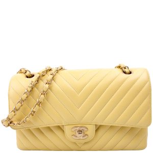 Chanel Classic Flap Medium Chevron Lambskin 28M Yellow Bag