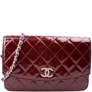 Chanel Classic Quilted Clutch Patent 18M Burgundy Bag