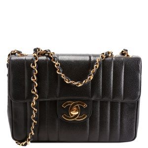 Chanel Flap Vertical Quilted Caviar Jumbo 27M Black Bag