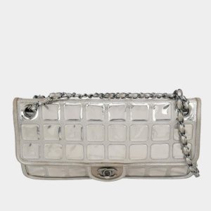 Chanel Ice Cube Chocolate Bar Classic Flap Metallic Silver PVC with Leather