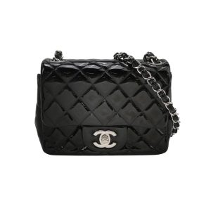 Chanel Classic Flap Mini Square Black Patent Lambskin Crossbody Bag 2014
