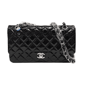 Chanel Classic Flap Medium Black Patent Leather Silver Hardware
