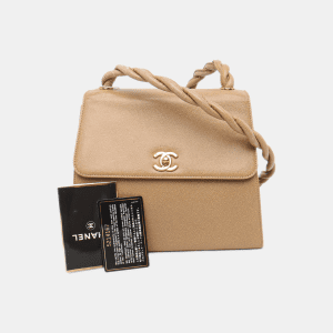 Chanel Braided CC Turn-lock Flap Bag Beige Caviar Leather