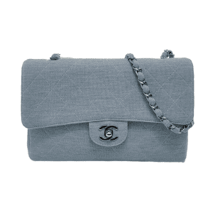 Chanel Classic Flap Medium Vintage Sky Blue Cotton Fabric Silver Hardware Single Flap 1997-1999