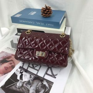 Chanel 2.55 Mini Reissue Quilted Burgundy Patent Leather Double Flap Gold HW