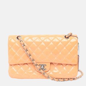 Chanel Classic Flap Medium Pink Orange Patent Leather Silver HW, 2012-2013