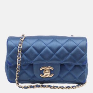 Chanel Classic Flap 2013-2014 Blue Silk Satin Mini Crossbody Bag