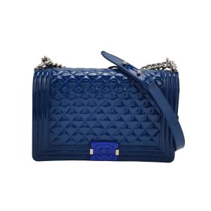 Chanel Le Boy Large Royal Blue Patent Leather Silver Hardware 2014-2015