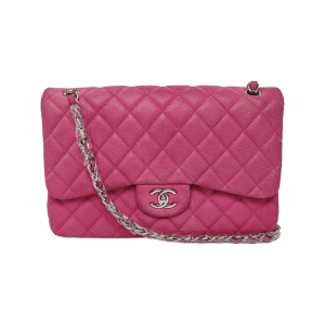Chanel Classic Flap Jumbo Pink Caviar Leather Double Flap Silver Hardware, 2013-14