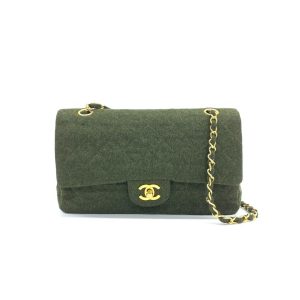 Chanel Classic Flap Khaki Green Wool Vintage Double Flap Bag 24k Gold Hardware