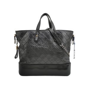 Chanel Gabrielle Large Tote Black Crumbled Calfskin Leather Silver Hardware