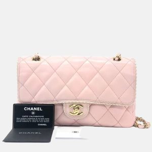 Chanel Classic Flap Medium Happy Stitch Pink Leather with Contrast White Trim
