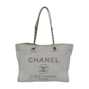 Chanel Deauville Tote Light Blue Denim Leather Trim Small 32cm