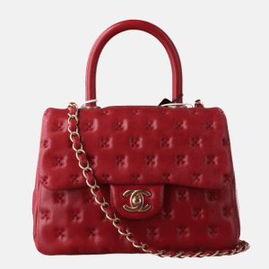 Chanel Paris-Rome Cross Stitch Mini Coco Handle Red Lambskin Crossbody Bag, 2017