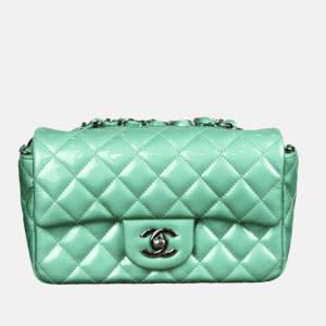 Chanel Classic Flap Rectangular Mini Green Patent Leather Silver HW