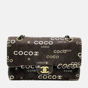 Chanel Classic Flap Diamond Stitch 2002 Black Denim with Coco Logo Prints 24k Gold Hardware