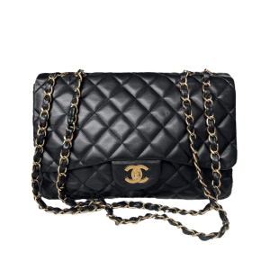 Chanel Classic Flap Jumbo Vintage Black Lambskin Leather with 24k Gold Hardware