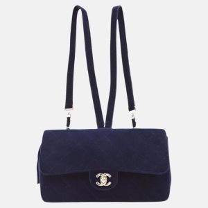 Chanel Navy Velvet Shoulder Flap Blackpack Vintage Silver HW, 1996