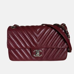 Chanel Classic Flap Medium Chevron Burgundy Quilted Lambskin Leather, 2015